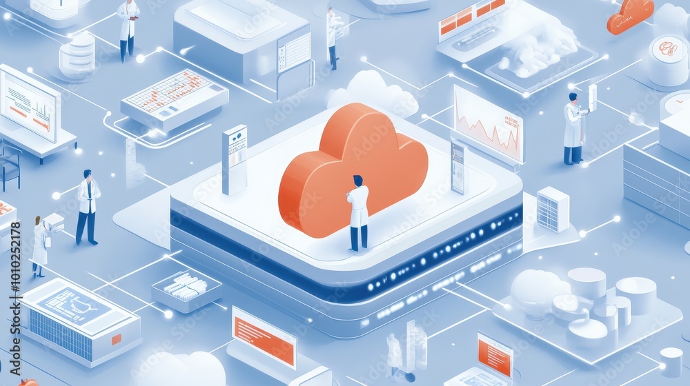 Obraz premium Cloud Computing and Data Storage Technology Conceptual Illustration