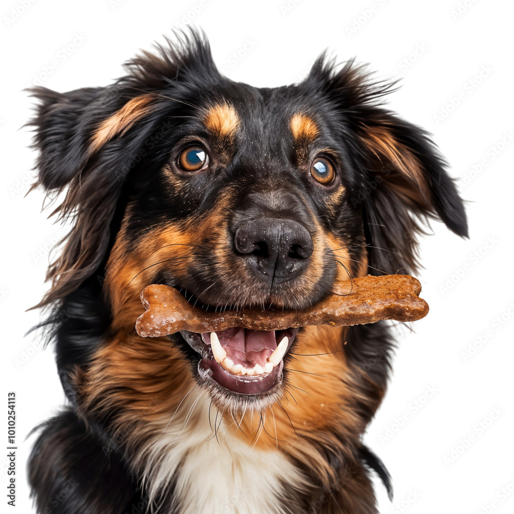 Australian Shepherd dog eating a dried bone, isolated on a transparent background Australian Shepherd dog eating a dried bone, isolated on a transparent background