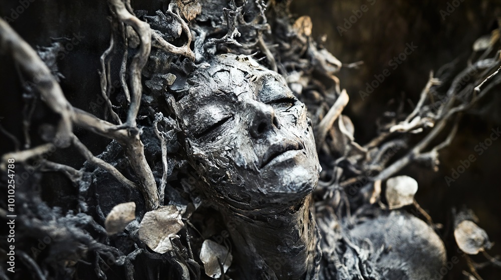 Abstract Sculpture of a Human Face Entangled in Roots Abstract Sculpture of a Human Face Entangled in Roots