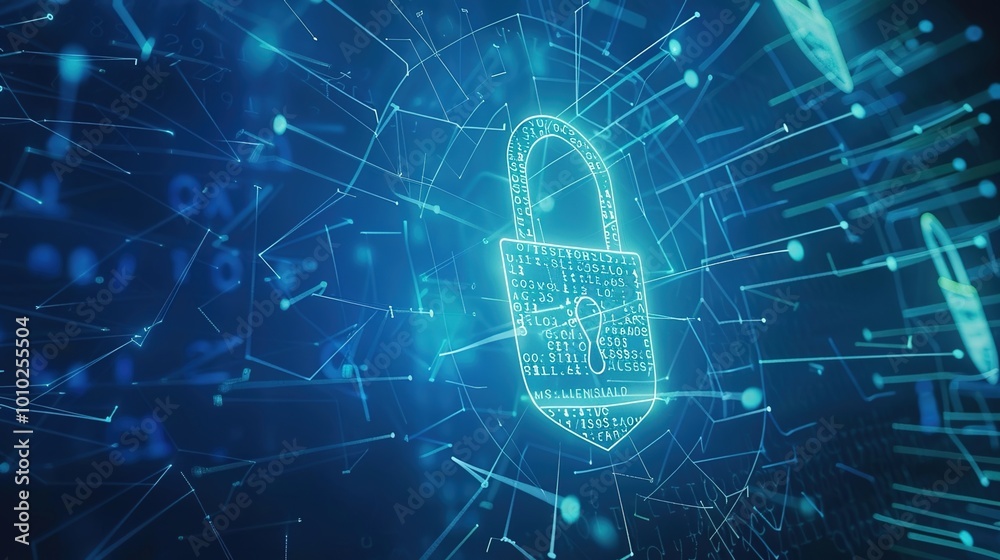 A futuristic digital lock symbol with various padlocks and cyber elements, emphasizing the importance of secure data networks A futuristic digital lock symbol with various padlocks and cyber elements, emphasizing the importance of secure data networks