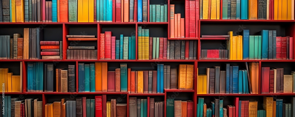 Background pattern made of colorful books in a bookcase layout, seamlessly repeated for a visually appealing and dynamic design Background pattern made of colorful books in a bookcase layout, seamlessly repeated for a visually appealing and dynamic design