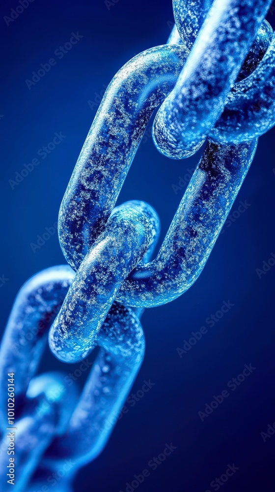 Close-up of blue metallic chain links with textured surface Close-up of blue metallic chain links with textured surface