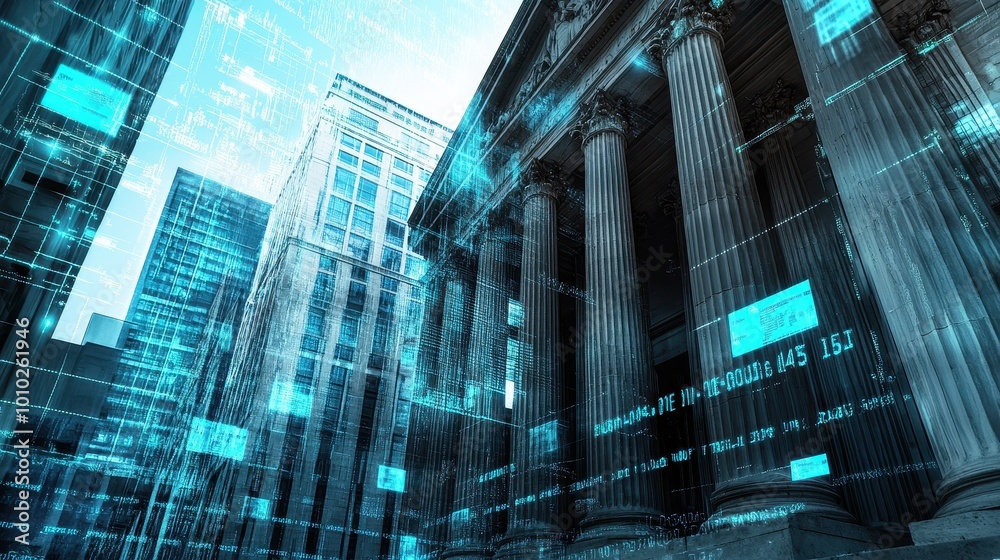Futuristic Financial District with Technological Influence Futuristic Financial District with Technological Influence