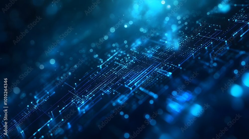 Abstract Blue Digital Network with Glowing Lines and Bokeh Abstract Blue Digital Network with Glowing Lines and Bokeh