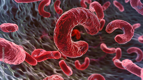 Irregularly shaped sickle cells indicate mutations and abnormalities. AI generate HD image photo