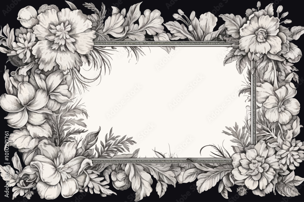 Fototapeta premium Monochrome Floral Border