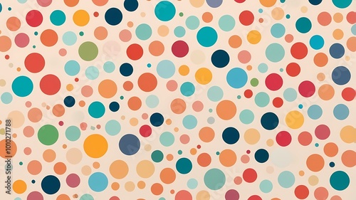 Vibrant Watercolor Dots: Cheerful Rainbow-Colored Polka Dots on a Crisp White Background with Lively Iridescence and Soft Shades, Generative AI