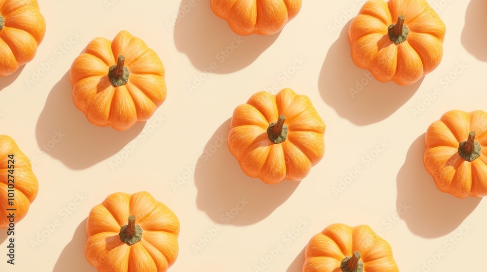 Collection of orange pumpkins pattern with the shadows backdrop, fall-themed seasonal design background, celebrating the harvest season. Collection of orange pumpkins pattern with the shadows backdrop, fall-themed seasonal design background, celebrating the harvest season.