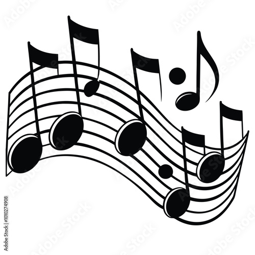 music notes silhouette vector white background.
