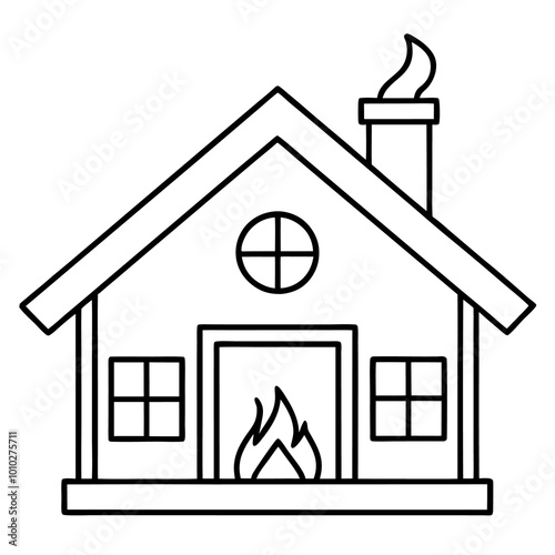 cozy house with fireplace outline coloring book page line art drawing