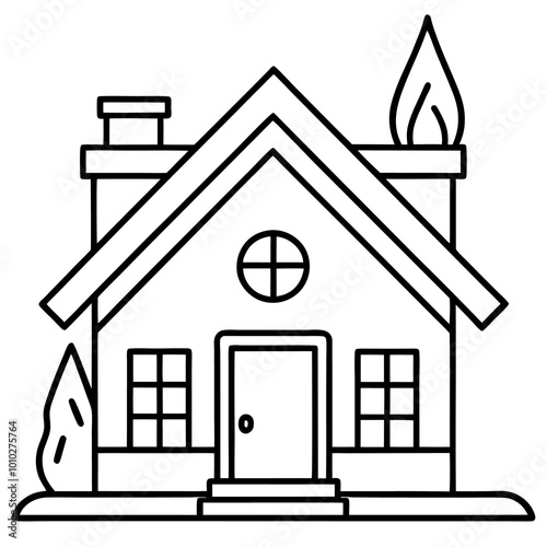 cozy house with fireplace outline coloring book page line art drawing