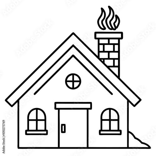 cozy house with fireplace outline coloring book page line art drawing