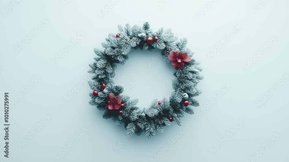 Festive Winter Wreath with Red Berries and Flowers Festive Winter Wreath with Red Berries and Flowers