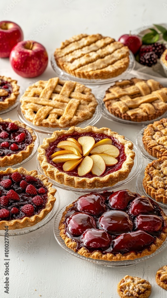 A delicious assortment of various fruit pies on a table A delicious assortment of various fruit pies on a table