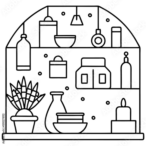 cozy objects outline coloring book page line art drawing