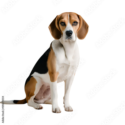 close up of a Beagle dog against a white background 