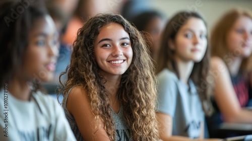 Diverse group of students engaging in a lively discussion in a classroom, symbolizing freedom of thought and expression.