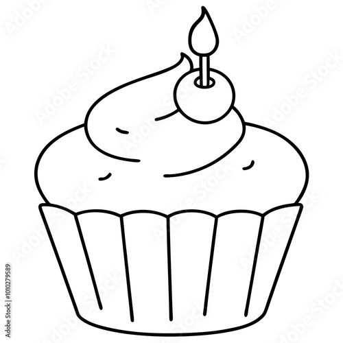 cupcake with candle outline coloring book page line art drawing