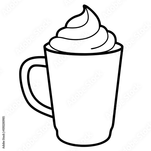 cup of beverage with foam and cream outline coloring book page line art drawing