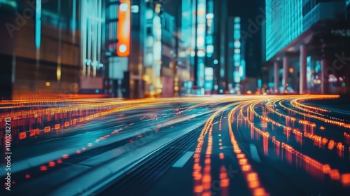 Blurred Cityscape with Vibrant Lights and Motion Trails