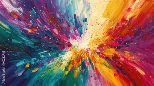 Wallpaper Mural An explosion of vibrant colors in an abstract painting, with dynamic brushstrokes radiating outward. Torontodigital.ca