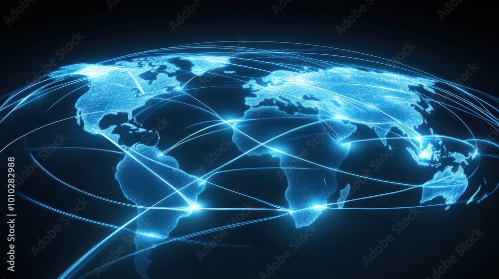 A digital representation of a connected world, featuring glowing lines over a globe, symbolizing global connectivity and network integration. A digital representation of a connected world, featuring glowing lines over a globe, symbolizing global connectivity and network integration.