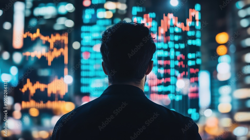 Silhouette of Businessman Analyzing Stock Market Data Silhouette of Businessman Analyzing Stock Market Data