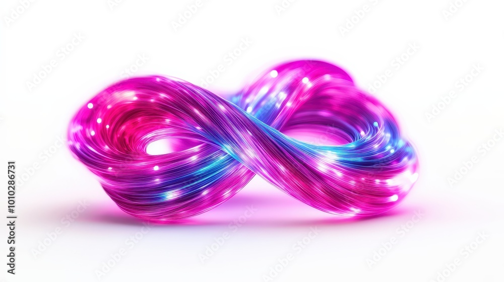 Colorful infinity symbol made of glowing strands, white isolate background. Colorful infinity symbol made of glowing strands, white isolate background.