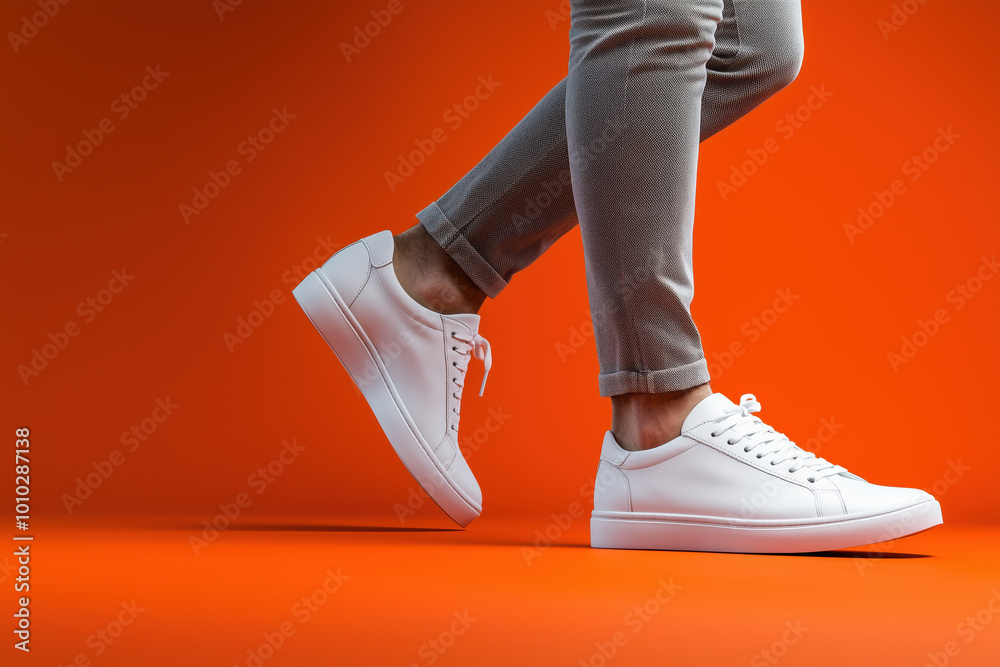 custom made wallpaper toronto digitalStylish White Sneakers Against Vibrant Orange Background for Fashion Marketing