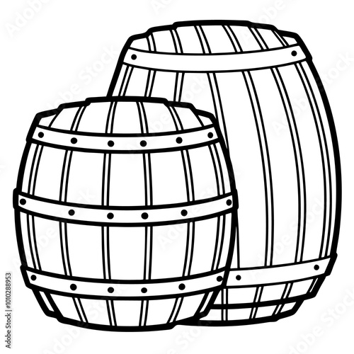 detailed wooden barrels outline coloring book page line art drawing
