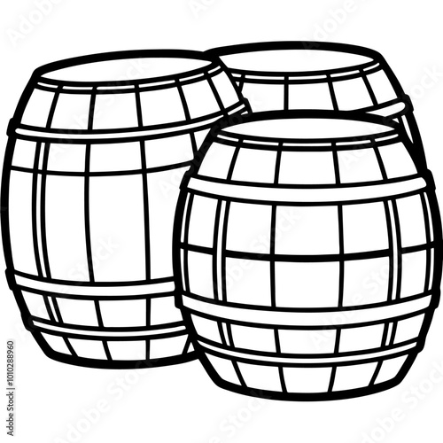 detailed wooden barrels outline coloring book page line art drawing