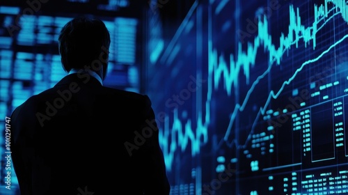 Financial Analyst Studying the Stock Market Display