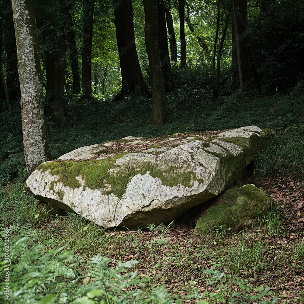 Ancient Stone in a Tranquil Forest: A Serene Landscape Ancient Stone in a Tranquil Forest: A Serene Landscape