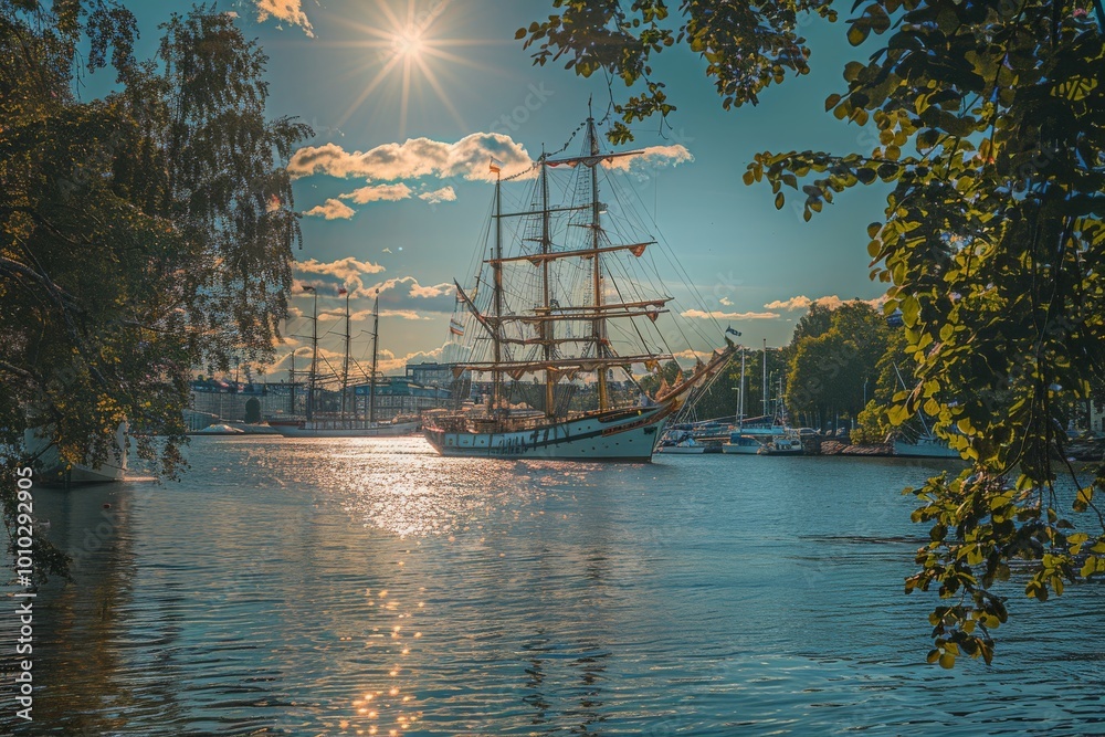 Φωτογραφία river, in the middle of the city, turku, finland, many sailboats ashore, many ta