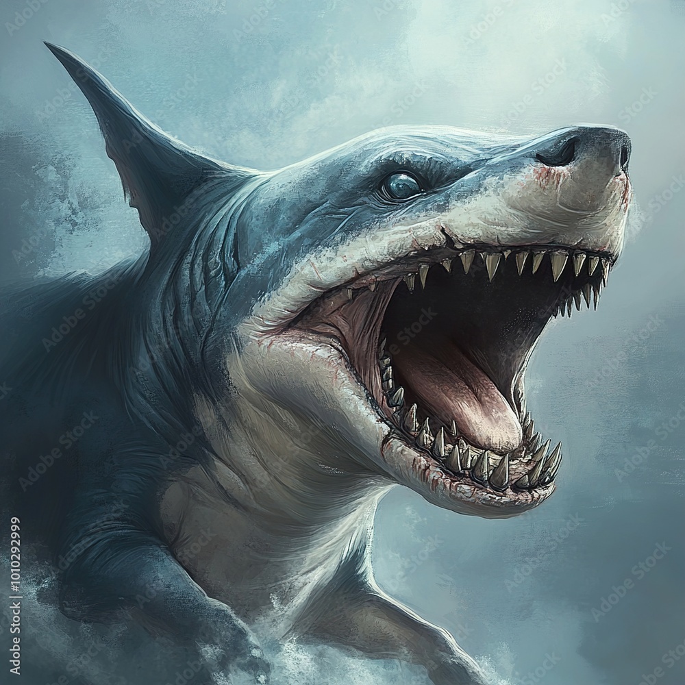 Obraz premium Close Up Portrait of a Fearsome Shark with Open Mouth
