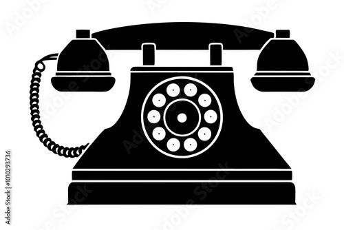 Vintage Rotary Phone Silhouette Illustration with Detailed Retro Design