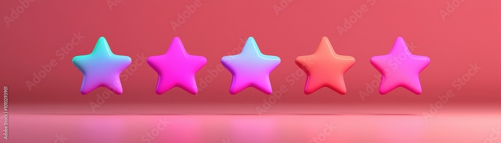 Five glowing stars inside a feedback notification, flat design, close-up, emphasizing positive interaction. Five glowing stars inside a feedback notification, flat design, close-up, emphasizing positive interaction.