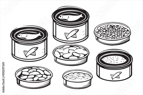A set of canned fish caviar squid and seaweed Delicious seafood In black ink