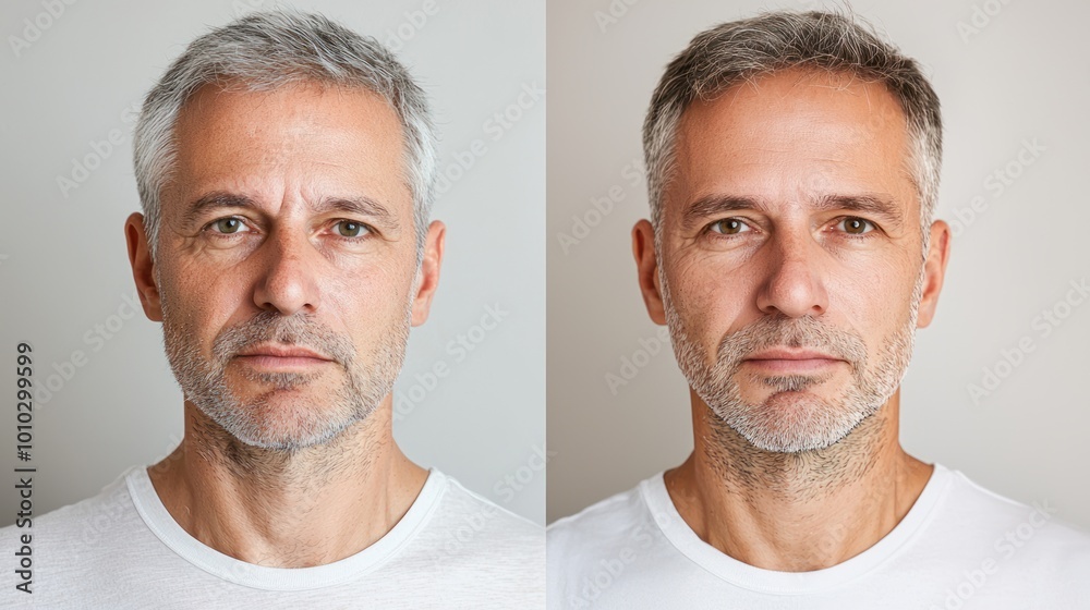 Before-and-after images of male plastic surgery patients, showing results from procedures like hair restoration or body sculpting. Before-and-after images of male plastic surgery patients, showing results from procedures like hair restoration or body sculpting.