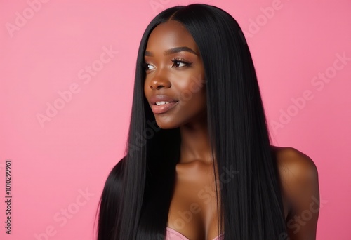 Beauty and Fashion: A Glamorous Black Woman with Straight Hair Extensions