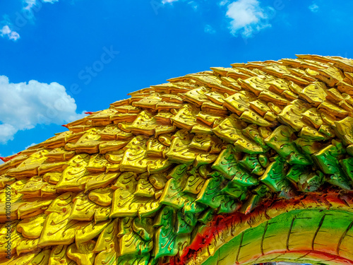 Decorative of Thai style Naga statue for worship in Thai temple photo