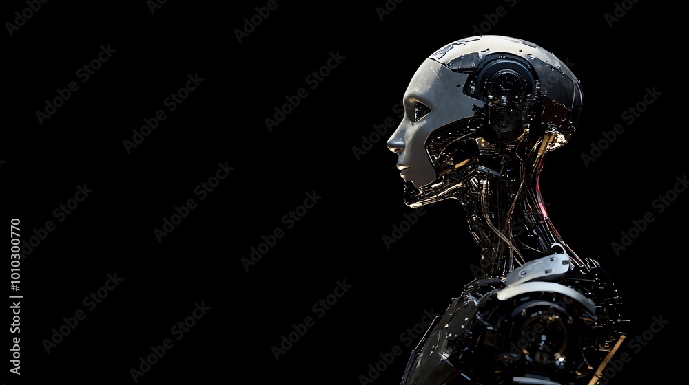 Futuristic robot on dark background Futuristic robot on dark background