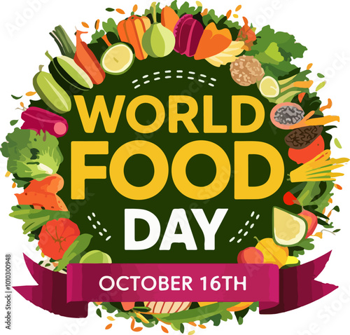 illustration of World food day forming a heart shape isolated on white background. World food day illustration vector, decoration of meal, vegetables and fruits. world food day events on October 16th