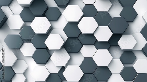 Abstract geometric background with black and white hexagonal pattern.