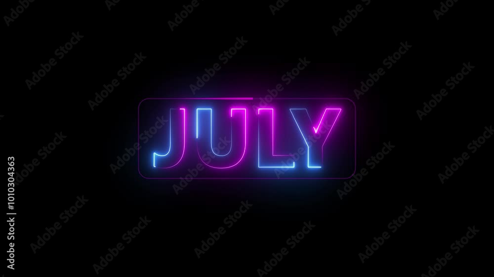 Neon shine month name July text sign icon animation on isolated on black background.4k motion video. Neon shine month name July text sign icon animation on isolated on black background.4k motion video.