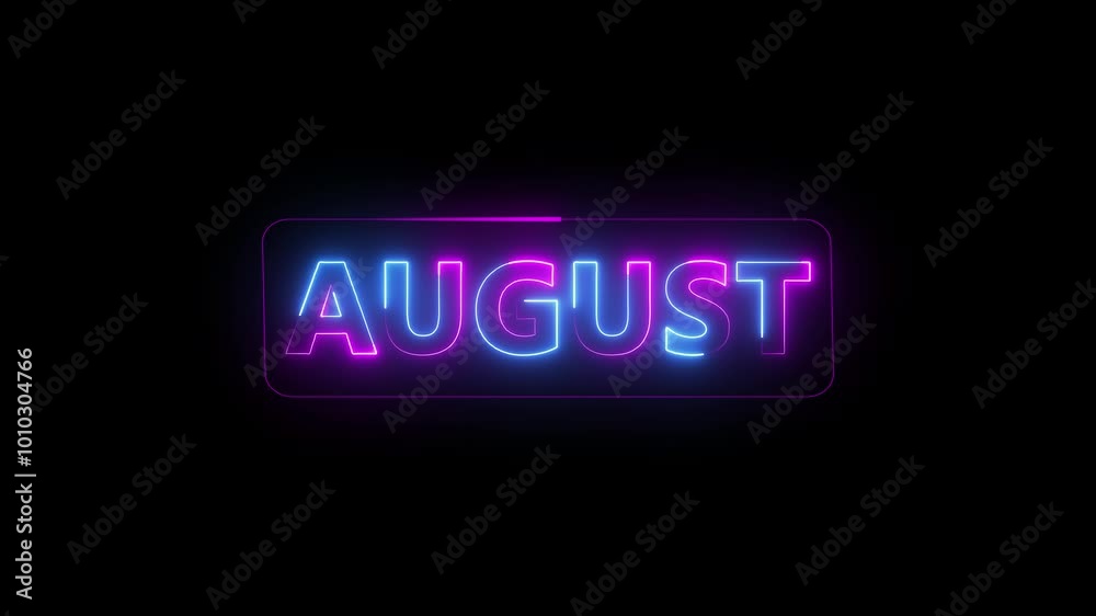 Neon shine month name August text sign icon animation on isolated on black background.4k motion video. Neon shine month name August text sign icon animation on isolated on black background.4k motion video.