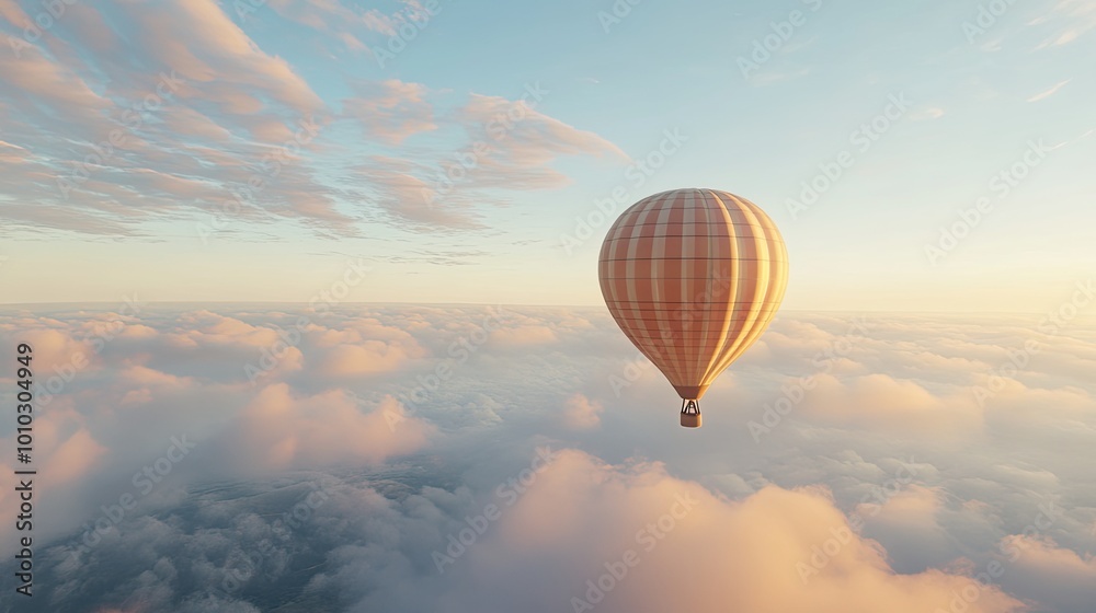 Hot Air Balloon Floating Above Soft Clouds at Sunrise Hot Air Balloon Floating Above Soft Clouds at Sunrise