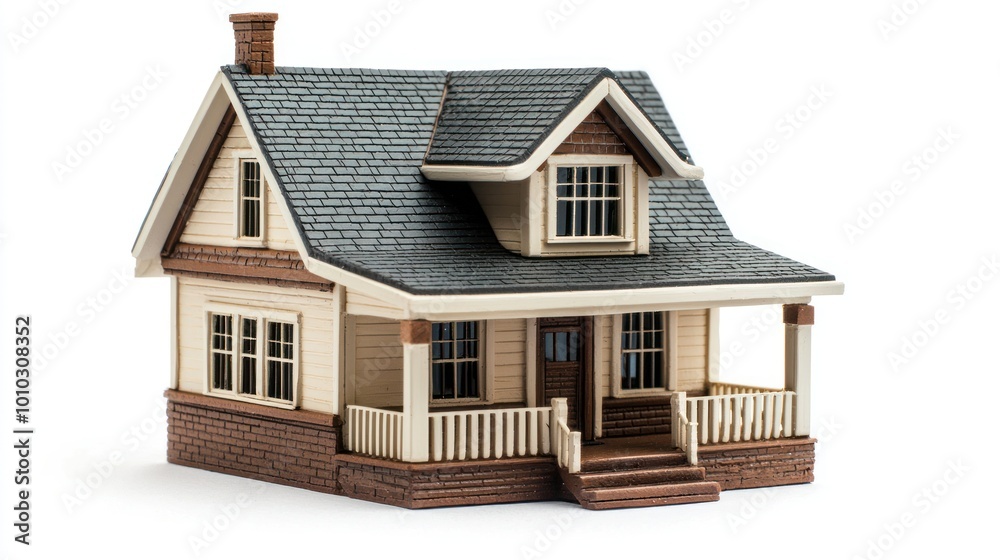 Model house isolated on a white background, highlighting its design and features. Model house isolated on a white background, highlighting its design and features.