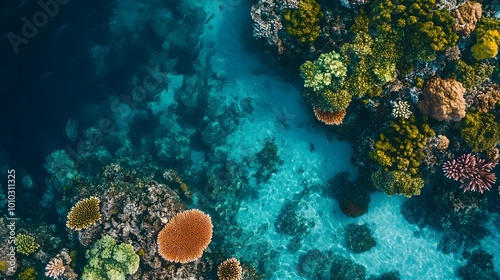 Aerial View of Coral Reef in Crystal Clear Water