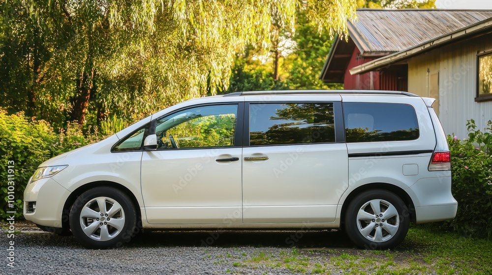 Minivan parked in a family-friendly environment. Minivan parked in a family-friendly environment.